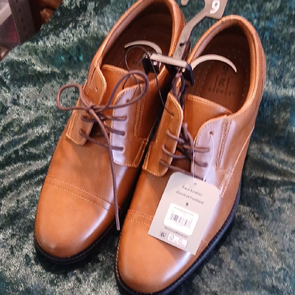 Men's Tan Leather Oxford Shoes SZ 9